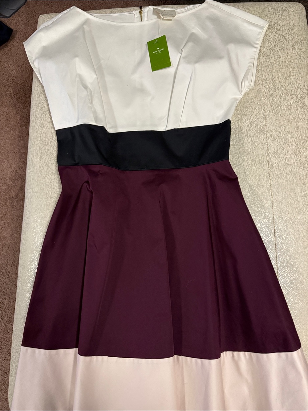Colorblock Fit-and-Flare Dress - White, Black, Wine, Blush